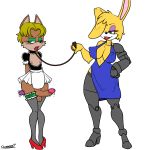 1boy 1girl absurd_res animatronic anthro antoine_d'coolette bunnie_rabbot canine clothed clothing coyote crossdressing cybernetics cyborg_(designation) doomington duo furry girly highres lagomorph machine male male/female mammal penis rabbit robinebra sega sex_toy sonic_(series) sonic_the_hedgehog_(series) testicles vibrator