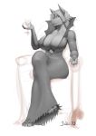 1girl 1girl 2013 anthro beverage big_breasts breasts canine cleavage clothed clothing cosplay furry hair high_res holding_glass holding_object jen_(jindragowolf) jindragowolf mammal simple_background sitting smile voluptuous wide_hips