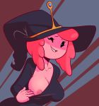 adventure_time big_breasts breasts cleavage cosplay halloween hat nipples pink_hair pink_skin princess princess_bubblegum shiny shiny_skin tiara wink witch witch_hat