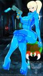  big_breasts bodysuit breasts dispution_(artist) gun metroid metroid_(creature) samus_aran weapon zero_suit 