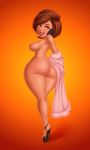 1girl ass auburn_hair brown_eyes butt_crack disrobing elastigirl female_only female_solo helen_parr high_heels legoman lingerie milf nipples solo_female the_incredibles thick_thighs wide_hips zep