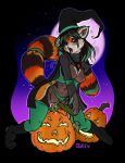  1girl 1girl anthro breasts clothed clothing food fruit furry halloween har holidays iggi magic_user mammal masturbation pumpkin pussy red_panda skimpy witch 