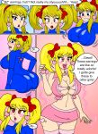 ass ass_expansion big_ass big_breasts bimbofication black--wave_(artist) blue_eyes bodysuit breast_expansion breasts cleavage expansion female heart kobi94_(artist) metroid mind_control samus_aran solo speech_bubble yellow_hair