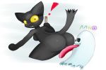 ! 1girl 2016 anthro ass black_fur blush breasts cactuscacti cat duo feline fur furry ghost google halloween holidays licking mammal momo_(google) nude open_mouth pussy raised_tail simple_background spirit tongue tongue_out video_games white_background yellow_eyes