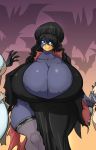 1girl 2016 anthro avian big_breasts bird breasts busty_bird cleavage clothed clothing furry ghost group halloween holidays huge_breasts jaeh spirit unknown_species