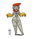 1girl cosplay dexter's_laboratory dexter's_mom earrings gloves halloween lhk mummy orange_hair wide_hips