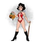 black_hair boots brown_eyes bucket candy carelessdoodler cosplay dick_tracy dynamite halloween jack-o'-lantern red_lipstick rikki_mortis vampire vampirella vampirella_(cosplay)