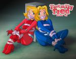 2girls blonde_hair bondage clover_(totally_spies) damsel_in_distress drew_gardner_(artist) duct_tape female_only high_heel_boots high_heels multiple_girls totally_spies