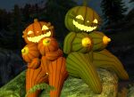  1girl 2_girls female_only five_nights_at_freddy&#039;s jack_o_pumpkin_(fnaf) looking_at_viewer nude pumpkin pumpkin_girl pumpkin_head sitting 