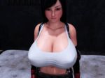 1girl 1girl black_hair breasts final_fantasy huge_breasts long_hair nipples shirt_lift tifa_lockhart