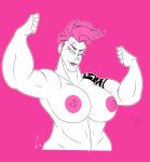 big_breasts breasts buff feathers-ruffled flexing hair muscle overwatch pink_eyes pink_hair russian short_hair tattoos zarya