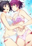  2_girls babe bakemonogatari big_breasts black_hair blue_eyes blush bra breasts cleavage friends hanekawa_tsubasa hitagi_senjougahara lingerie love monogatari_(series) multiple_girls open_mouth panties purple_eyes purple_hair senjougahara_hitagi short_hair smile tsubasa_hanekawa yuri 