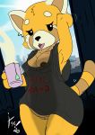  1girl 1girl absurd_res aggressive_retsuko ailurid anthro baggy_clothing bedhead beverage bottomless clothed clothing clothing_lift curvy_figure erect_nipples furry genitals high_res ironic_parody irony mammal nipple_slip nipples parody pussy raised_arm raised_tail red_panda sanrio shirt shirt_lift tea topwear waking_up wide_hips xoti_(artist) 