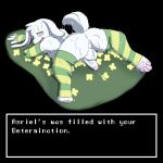  1boy 2010s 2016 after_sex anthro anus armwear asriel_dreemurr ass blush bottom_asriel caprine clothed clothing cum cum_on_body dialog dialogue dialogue_box english_text flower fur furry goat green_eyes kyuutei legwear long_ears looking_at_viewer looking_back male male_only mammal open_mouth penis plant presenting presenting_rear simple_background striped_armwear striped_legwear sweat tail tail_tuft testicles text text_box uke_asriel undertale undertale_(series) video_games white_fur 