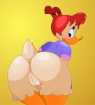  1girl 2016 anthro anthrofied anus ass avian beak bent_over big_ass big_butt bird blue_eyes blush bottomless bubble_ass bubble_butt butt clothed clothing darkwing_duck dat_ass disney duck ducktits eyelashes feathers female female_only furry genitals gosalyn_mallard hair huge_ass huge_butt humanoid_genitalia humanoid_pussy humanoid_vagina pussy red_hair redhead shirt solo tail thick thick_ass thick_thighs twin_tails vagina wide_hips 