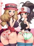 2girls :o ass big_ass big_breasts breasts chro_(rulurullu) hand_on_ass heart hilda looking_at_viewer looking_back multiple_girls open_mouth panties pokemon pokemon_(game) pokemon_bw pokemon_xy print_panties printed_panties serena serena_(pokemon) sexy_ass skirt skirt_lift sweatdrop touko_(pokemon)