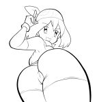 :d ass bkush bottomless from_below haruka_(pokemon) looking_at_viewer looking_down masterman114 masterman114_(artist) masterman_114 may monochrome nintendo pokemon pussy