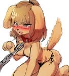  1girl 1girl angry anthro blush brown_fur brown_hair canine clothed clothing dog eyewear fur furry glasses green_eyes hair kemono ksyaro mammal topless 