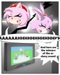  1girl amy_rose anthro bat blaze_the_cat blush breasts cat chameleon closed_eyes clothed clothing comic dialogue english_text feline female/female full_body fur furry hair hedgehog lizard mammal nude pink_fur pink_hair purple_fur reptile rouge_the_bat sandunky scalie sega sonic_(series) teeth text 