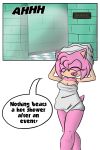 1girl amy_rose anthro comic drying_off furry hedgehog mammal public_shower sandunky sega simple_background text towel video_games white_background