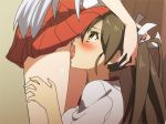  2girls anime_coloring bad_id blush brown_eyes brown_hair deepthroat facefuck fellatio futa_with_female futanari futanari_on_female futanari_with_female hair_ribbon hand_on_head hands_on_another&#039;s_head hands_on_head head_out_of_frame irrumatio kantai_collection long_hair multiple_girls nail_polish open_mouth oral penis ponytail purple_nails red_skirt ribbon saliva shoukaku_(kantai_collection) skirt solo_focus tesuto zuikaku_(kantai_collection) 