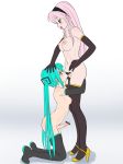 2girls aqua_hair bar_censor boots breasts censored elbow_gloves facefuck fellatio futa_with_futa futanari futanari_on_futanari futanari_with_futanari gloves hairband hand_on_another's_head hand_on_head hatsune_miku high_heels kneel kneeling long_hair megurine_luka miku_hatsune multiple_girls navel nipples nude o-minato on_knees open_mouth oral penis pink_hair precum thigh_boots thighhighs twin_tails very_long_hair vocaloid