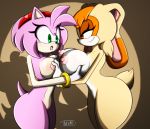  2016 2girls amy_rose anthro areola big_breasts breast_fondling breasts duo erect_nipples female female/female female_only fondling furry hand_on_breast hedgehog huge_breasts lagomorph mammal mature_female nipples nude rabbit sandunky sega smile sonic_(series) vanilla_the_rabbit yuri 