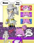 1girl anthro blaze_the_cat breasts cat clothed clothing comic dialogue duo english_text feline fur furry gloves hedgehog male mammal nude purple_fur sandunky sega silver_the_hedgehog simple_background sport text video_games volleyball yellow_eyes