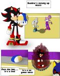 1girl anthro black_fur blaze_the_cat breasts cat clothed clothing comic dialogue english_text feline fur furry gloves grey_fur hedgehog male mammal metal_sonic midriff navel purple_fur sandunky sega shadow_the_hedgehog silver_the_hedgehog simple_background sport text video_games volleyball white_background yellow_eyes