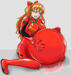  asuka_langley_souryuu b2_(artist) birth breasts hyper_pregnancy imminent_birth neon_genesis_evangelion plugsuit pregnant water_breaking 