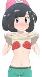 breasts hand_bra moon_(pokemon) moon_(trainer) pokemon pokemon_sm rotom shirt_lift