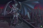  2girls angela_(gargoyles) breasts disney fingering gargoyles multiple_girls nadill_(artist) night ophelia_(gargoyles) rooftop tail wings yuri 