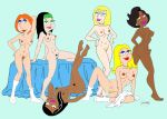  6girls american_dad breasts crossover donna_tubbs family_guy francine_smith hayley_smith irj_edit jillian_wilcox lois_griffin looking_at_viewer makeup nipples nude pussy roberta_tubbs socks tagme the_cleveland_show 