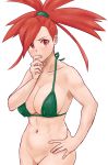 1girl abs art ass asuna_(pokemon) babe big_breasts bikini bottomless bra breasts covered_nipples edit finger_to_mouth flannery green_bra gym_leader hand_on_hip hand_on_own_chin large_breasts long_hair looking_at_viewer muscle nakaba navel nintendo pokemon pokemon_(anime) pokemon_(game) pokemon_rse ponytail pussy red_eyes red_hair redhead side-tie_bikini side-tie_bottom simple_background solo stomach swimsuit white_background