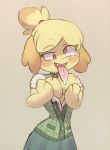  animal_crossing anthro big_breasts blonde_hair blush brain_drain breasts cleavage dazed dog_girl eye_roll female_only furry hair isabelle_(animal_crossing) napdust open_mouth paws saliva tongue tongue_out topless 