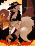  2016 angellove44 anthro apple cat clothing feline food forest fruit fur furry girly green_eyes hat jacket legwear male mammal nipples november nude outside penis public stockings tongue tree white_fur 