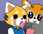 1girl aggressive_retsuko antelope anthro antlers blush closed_eyes deepthroat duo_focus eyelashes faceless_male fellatio furry gazelle gif giselle_(aggressive_retsuko) group horn male male/male mammal mutee open_mouth oral oral_penetration penetration penis red_panda retsuko saliva saliva_string sanrio sex smile testicles