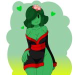 1girl big_breasts breasts busty cactus clothing colored cute flower flower_in_hair green_hair green_skin nipples niyarts pussy sexy sona_(niyarts) young