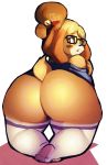 1girl 1girl 2016 animal_crossing anthro ass big_ass blush canine clothed clothing dog eyewear furry glasses isabelle_(animal_crossing) legwear mammal nintendo off_shoulder riendonut shih_tzu stockings video_games