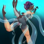 1girl all_the_way_through anthro barefoot blonde_hair blue_eyes breasts cenegan024 consentacles fish freckles furry hair marine nipples nude plump_labia purple_hair pussy sea shark tentacle transformation underwater water webbed_feet