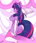 1girl 2016 anthro anthrofied ass breasts clothed clothing cutie_mark dock elbow_gloves equine friendship_is_magic furry gloves hair high_res horn kneel legwear long_hair looking_at_viewer mammal my_little_pony telltale-sheriff twilight_sparkle unicorn