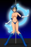 1_female 1_human 1girl ami_mizuno bishoujo_senshi_sailor_moon blue_boots blue_eyes blue_hair blue_panties boots breasts choker elbow_gloves female female_human female_only gloves hair human human_only looking_at_viewer mizuno_ami mostly_nude nipples no_bra panties posing sailor_mercury sailor_moon short_hair smile solo standing stripper stripper_pole tiara topless