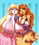 1girl 2016 absurd_res anthro big_breasts breasts cameltoe canine cleavage clothed clothing duo erect_nipples feline furry high_res huge_breasts mammal michiyoshi nipple_bulge nipples panties underwear