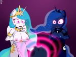 anthro big_breasts breasts discolored_nipples dr._chaos femsub furry glowing_eyes horse_girl multiple_subs my_little_pony open_clothes open_mouth princess_celestia princess_luna saliva wings