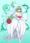 big_breasts bouquet breasts cleavage female gardevoir gijinka humanized mega_evolution mega_gardevoir mono_land pokemon pokemorph solo veil wedding_dress wedding_veil