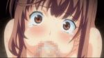 1boy 1girl anime brown_eyes cheek_bulge cum cum_in_mouth cum_inside fellatio gif hentai kagachi-sama_onagusame_tatematsurimasu:_netorare_mura_inya_hanashi nude oral tomikura_manami