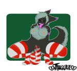 1_female 1girl anthro anthro_only ayumi breasts candy candy_cane christmas closed_eyes collar crouching female female_anthro female_only food furry hair holidays masturbation mostly_nude nipples pussy solo spread_legs striped_legwear striped_socks styl-fly tongue vaginal vaginal_insertion wet wolf