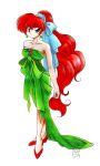  1girl alternate_costume art babe bare_shoulders big_breasts blue_eyes breasts cleavage collarbone dress formal full_body genderswap genderswap_(mtf) green_dress long_hair ponytail ranma-chan ranma_1/2 ranma_saotome red_hair saotome_ranma stilogeno stilogeno_(artist) strapless strapless_dress 