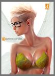 1girl blue_eyes cleavage fairy female_only glasses heartbreakeh pointy_ears solo_female tinker_bell upper_body