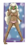  big_breasts breasts brown_skin eente female female_only nipples orange_eyes pokemon solo topless whimsicott white_hair 